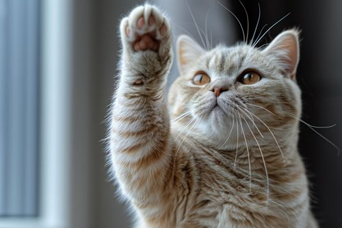 cat sitting raising up his paw high quality high resolution